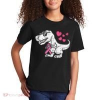 Pink Ribbon TRex Breast Cancer Awareness Kids T-Shirt thumb 2