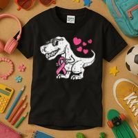 Pink Ribbon TRex Breast Cancer Awareness Kids T-Shirt thumb 3