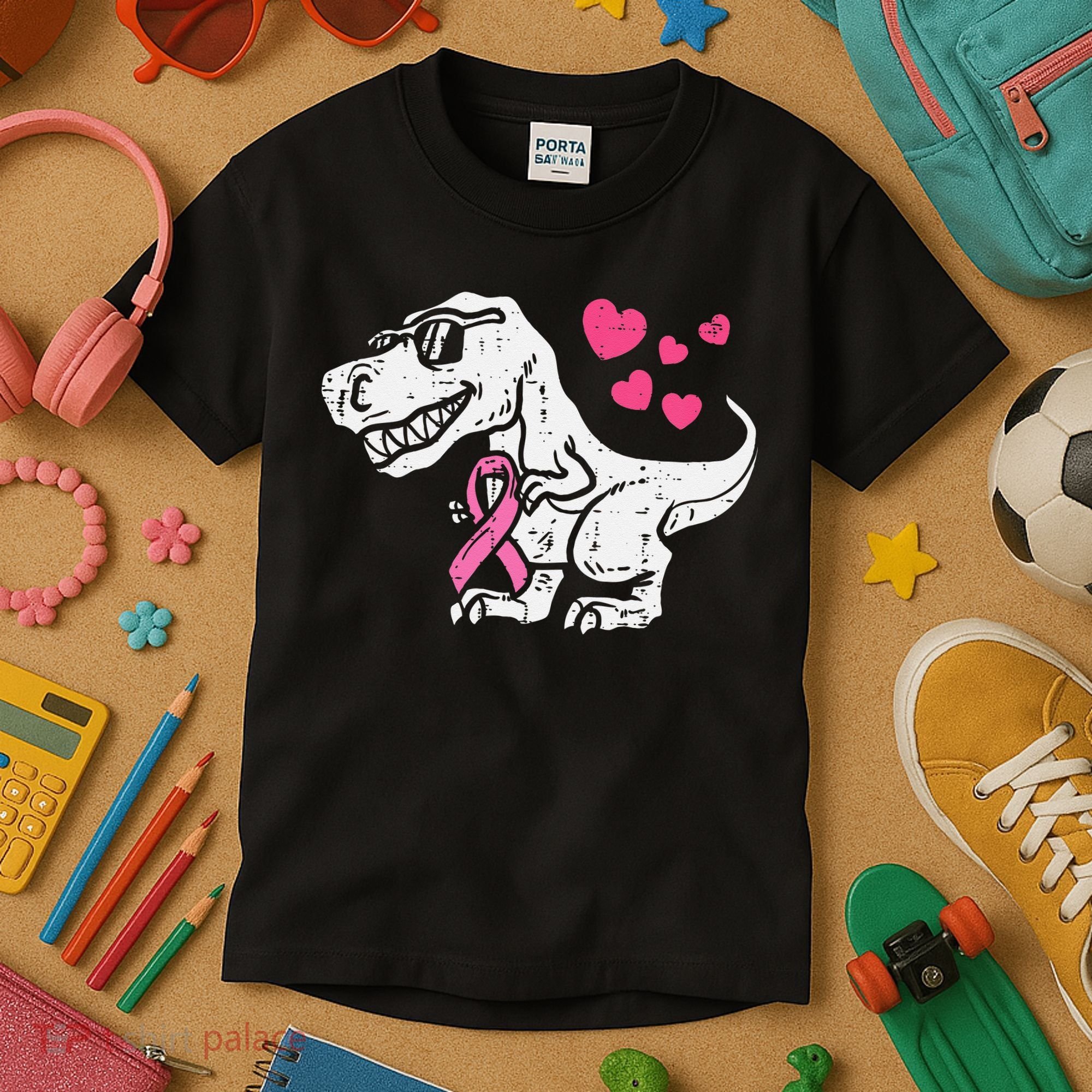 Pink Ribbon TRex Breast Cancer Awareness Kids T-Shirt