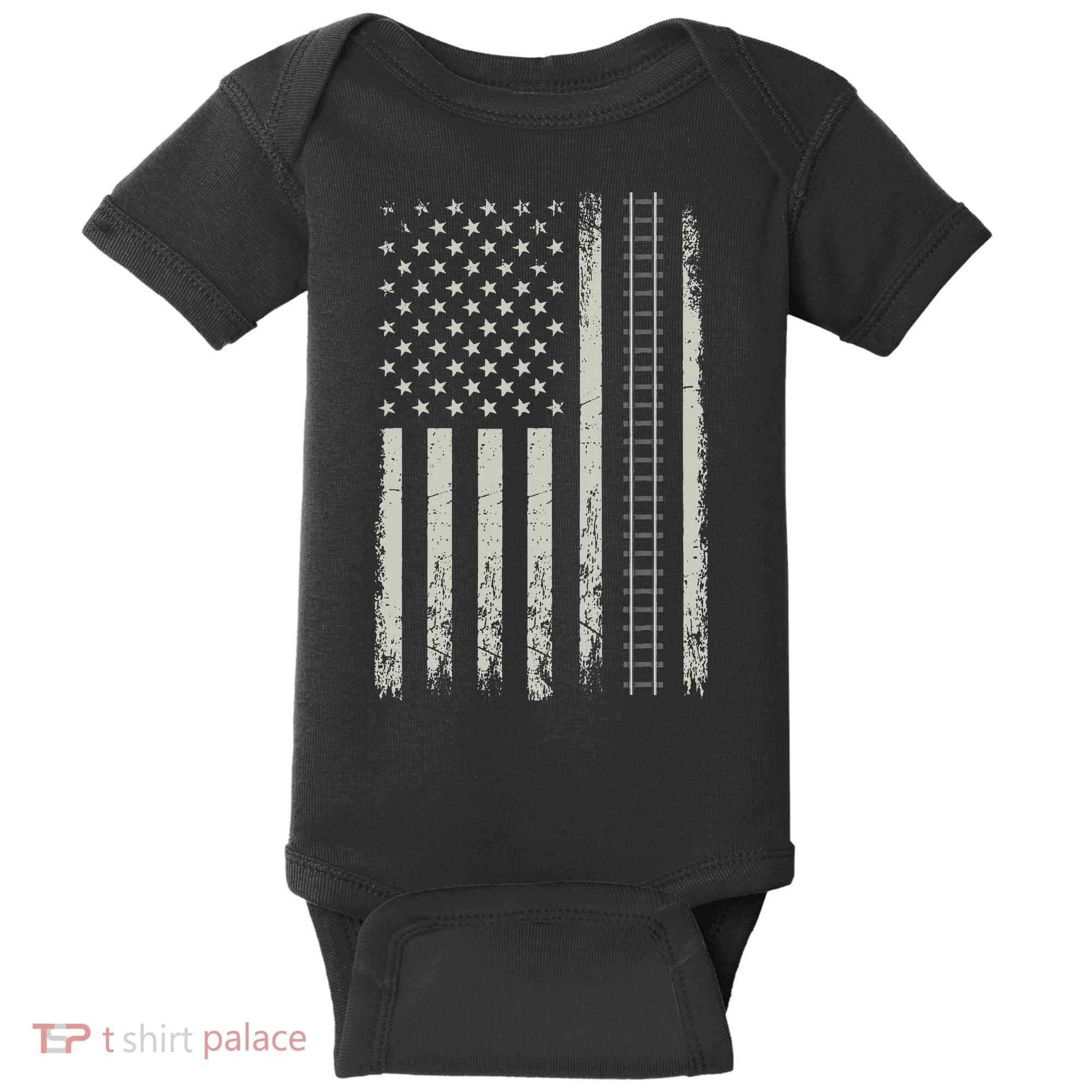 Patriotic Railroad Trains American Flag Trains Lovers Baby Bodysuit