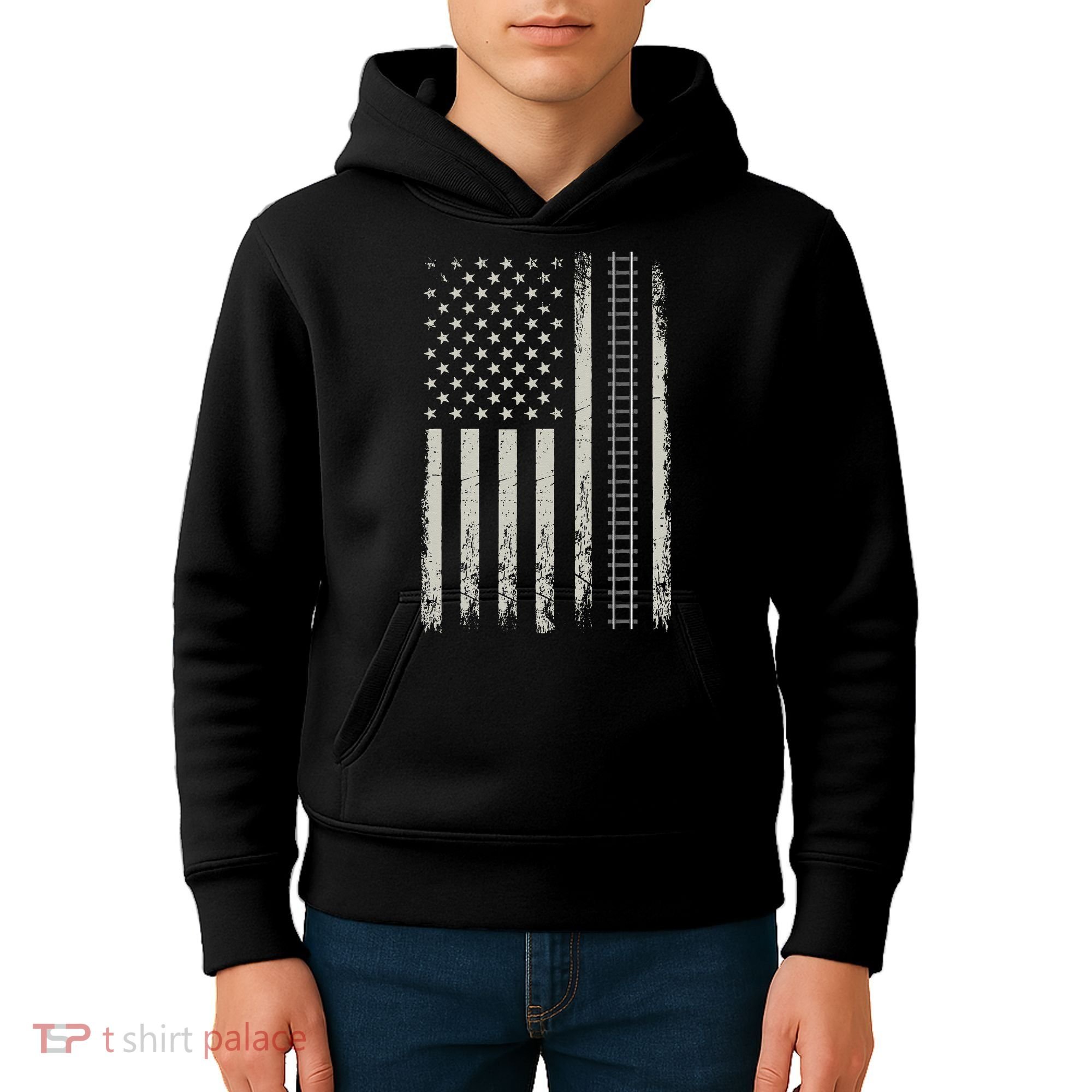 Patriotic Railroad Trains American Flag Trains Lovers Kids Hoodie
