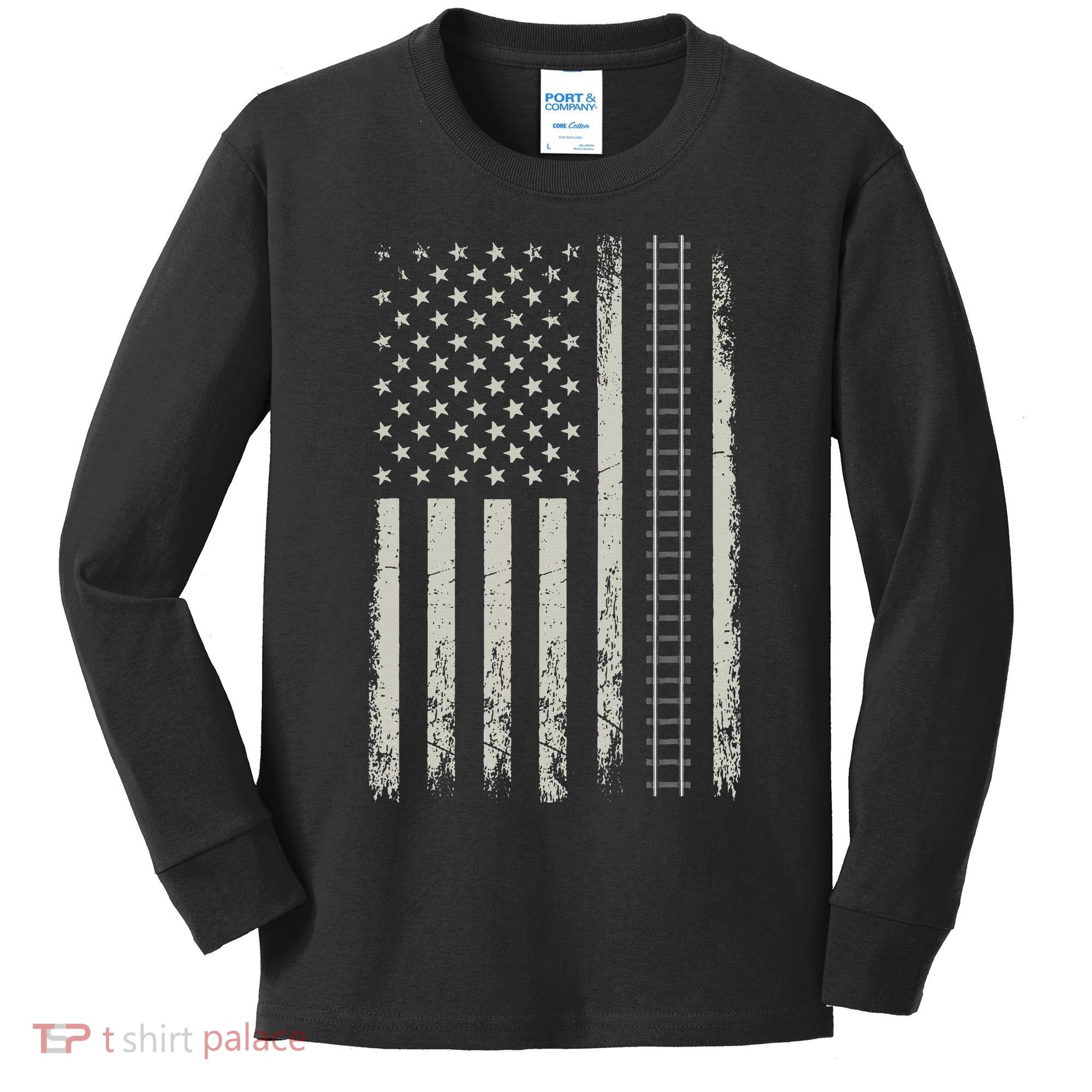 Patriotic Railroad Trains American Flag Trains Lovers Kids Long Sleeve Shirt