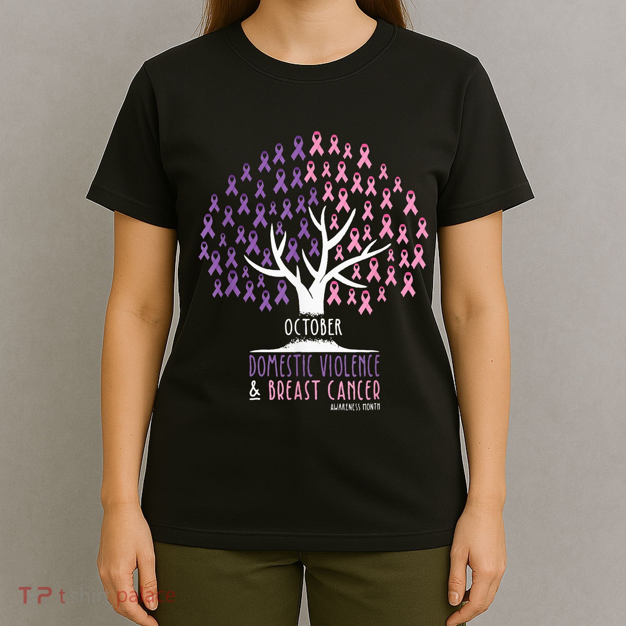 Pink Ribbon TreeBreast Cancer & Domestic Violence Awareness T-Shirt