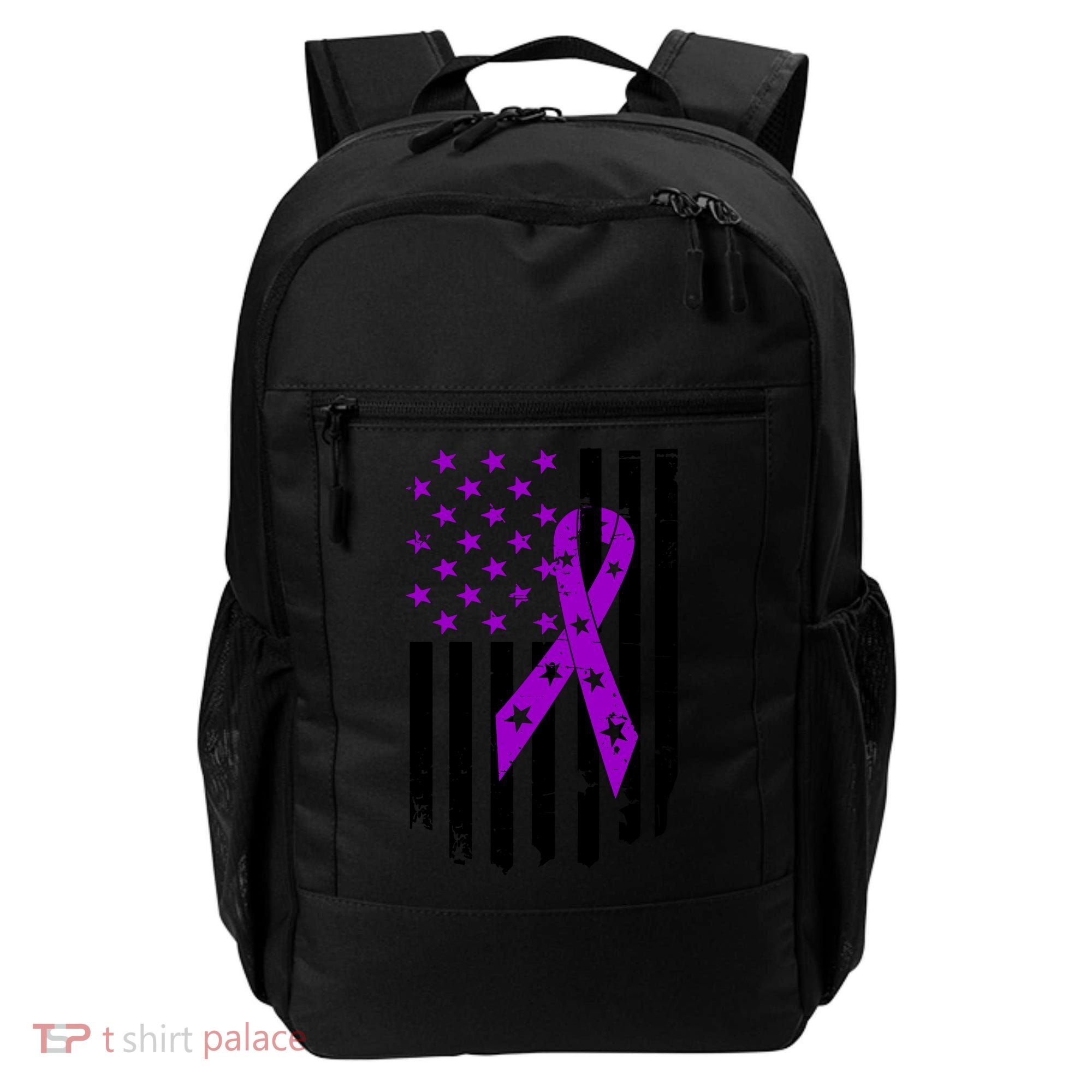 Purple Ribbon US Flag Epileptic Epilepsy Awareness Month Backpack