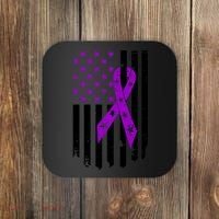 Purple Ribbon US Flag Epileptic Epilepsy Awareness Month Coaster thumb 0