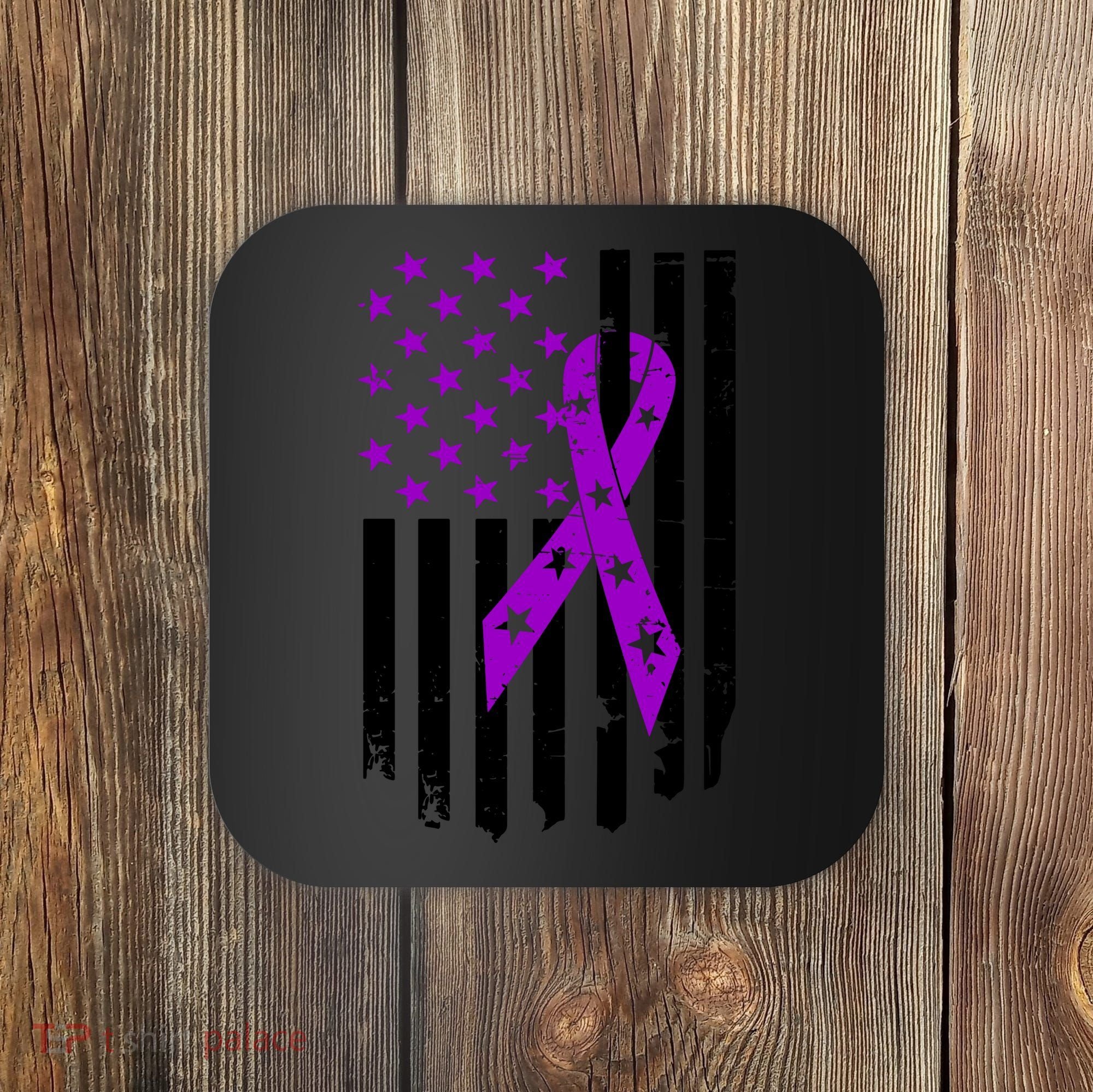 Purple Ribbon US Flag Epileptic Epilepsy Awareness Month Coaster