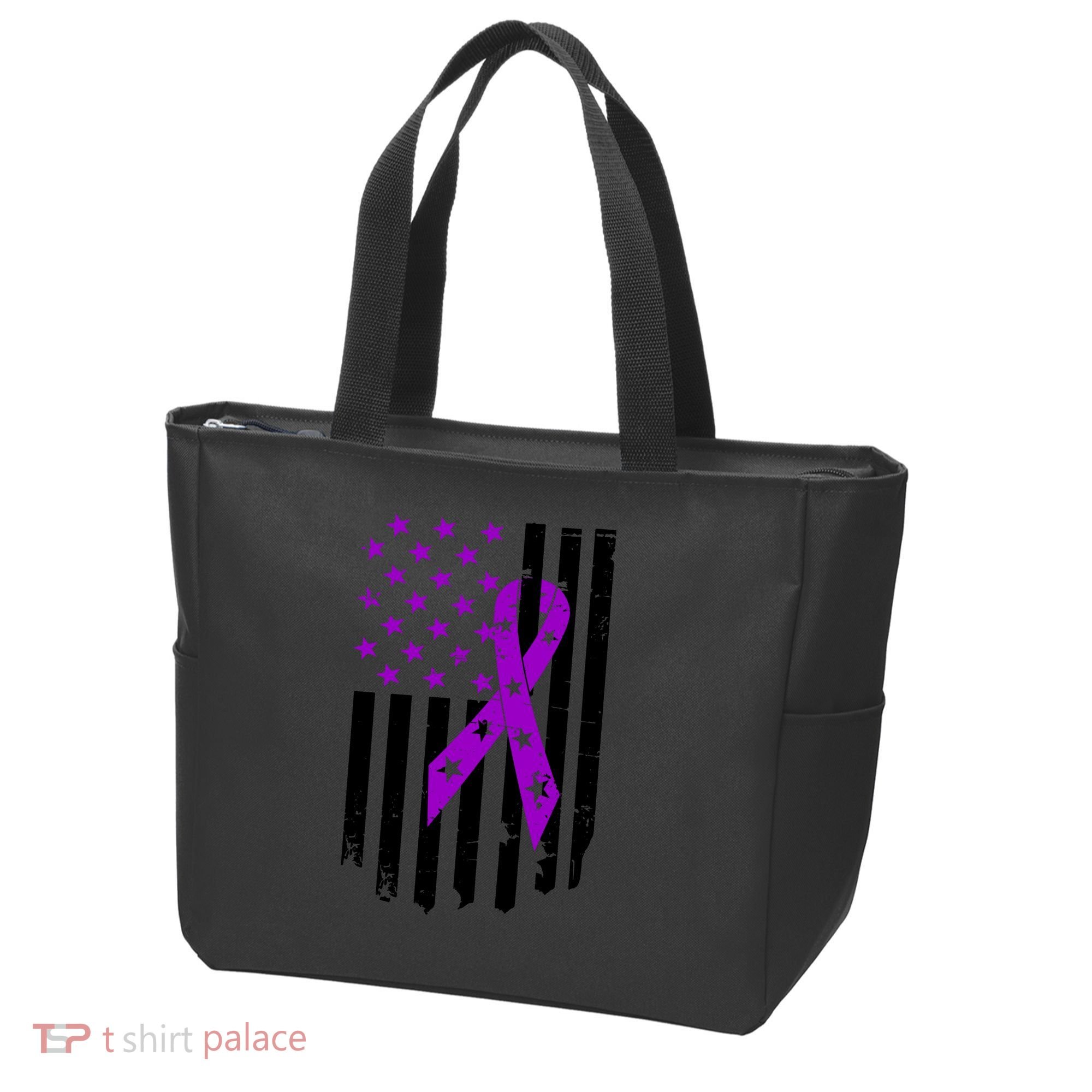 Purple Ribbon US Flag Epileptic Epilepsy Awareness Month Tote Bag