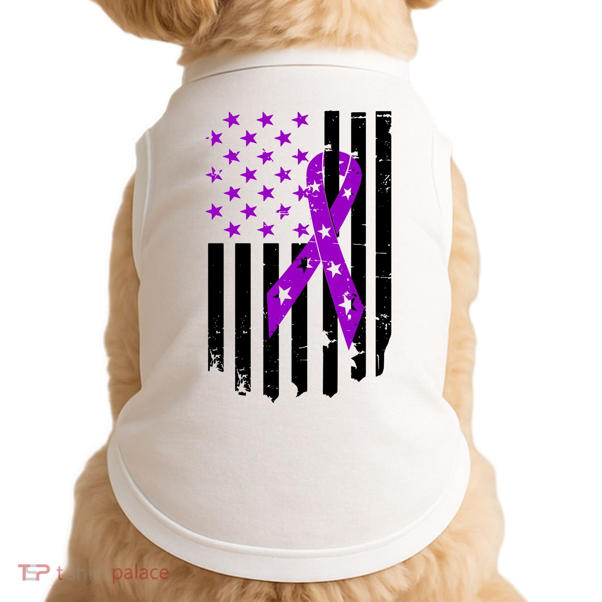 Purple Ribbon US Flag Epileptic Epilepsy Awareness Month Doggie Tank