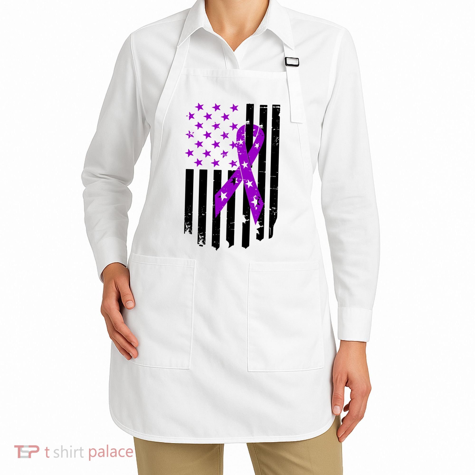 Purple Ribbon US Flag Epileptic Epilepsy Awareness Month Apron