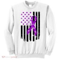 Purple Ribbon US Flag Epileptic Epilepsy Awareness Month Sweatshirt thumb 0