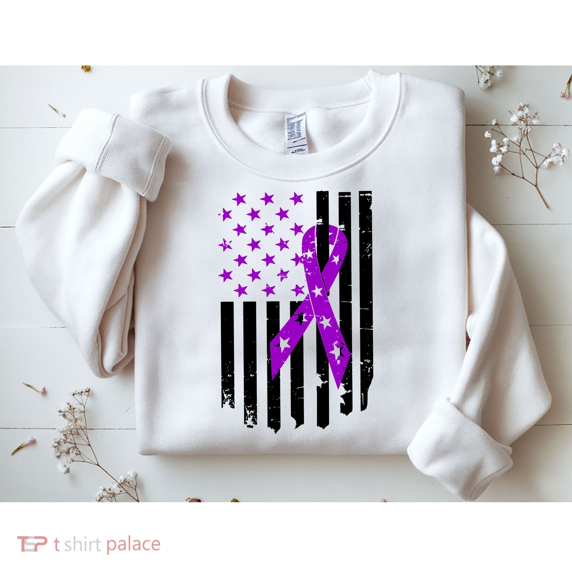 Purple Ribbon US Flag Epileptic Epilepsy Awareness Month Sweatshirt