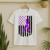 Purple Ribbon US Flag Epileptic Epilepsy Awareness Month T-Shirt thumb 2