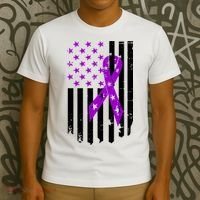 Purple Ribbon US Flag Epileptic Epilepsy Awareness Month T-Shirt thumb 3
