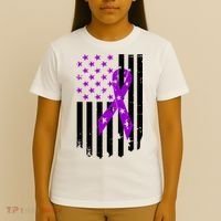 Purple Ribbon US Flag Epileptic Epilepsy Awareness Month T-Shirt thumb 4
