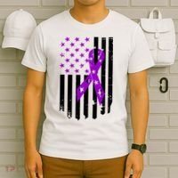 Purple Ribbon US Flag Epileptic Epilepsy Awareness Month T-Shirt thumb 6