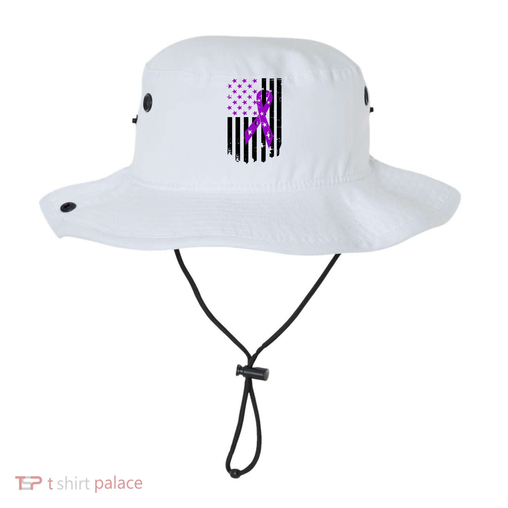 Purple Ribbon US Flag Epileptic Epilepsy Awareness Month Bucket Hat
