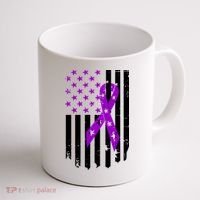 Purple Ribbon US Flag Epileptic Epilepsy Awareness Month Coffee Mug thumb 1