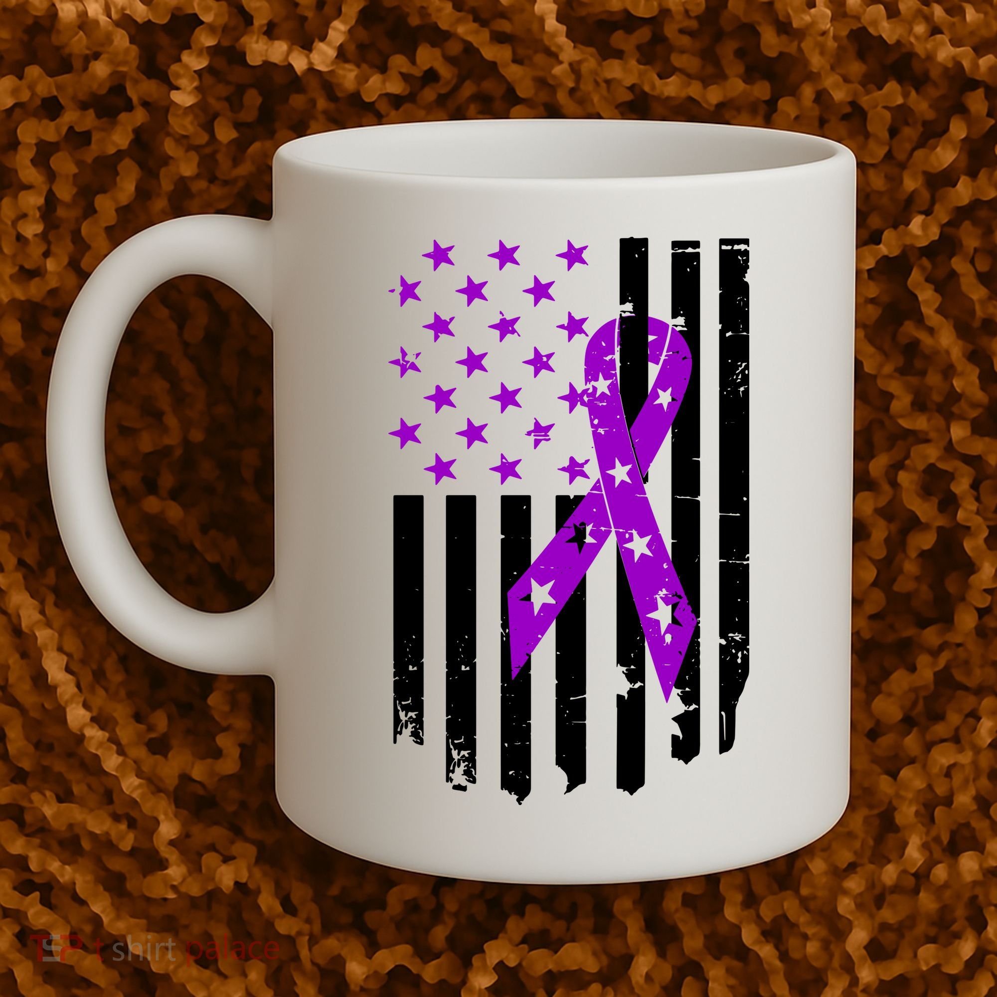Purple Ribbon US Flag Epileptic Epilepsy Awareness Month Coffee Mug