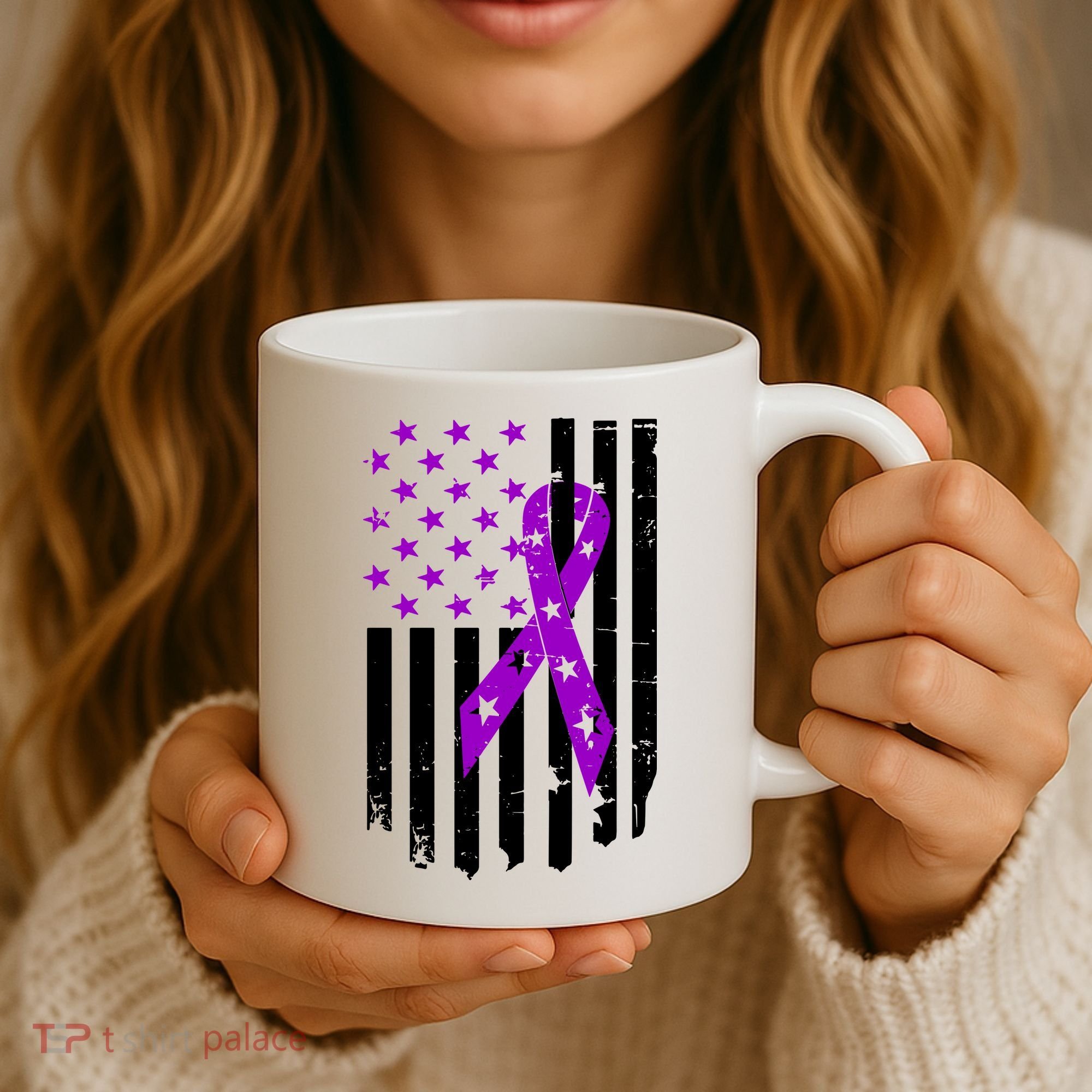 Purple Ribbon US Flag Epileptic Epilepsy Awareness Month Coffee Mug