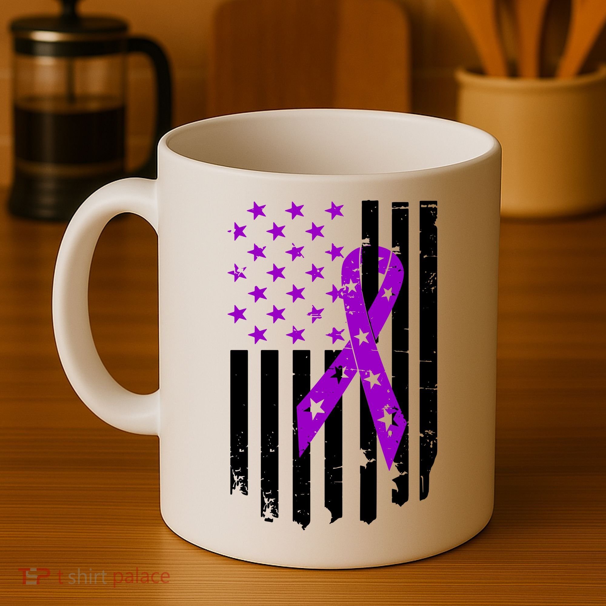 Purple Ribbon US Flag Epileptic Epilepsy Awareness Month Coffee Mug