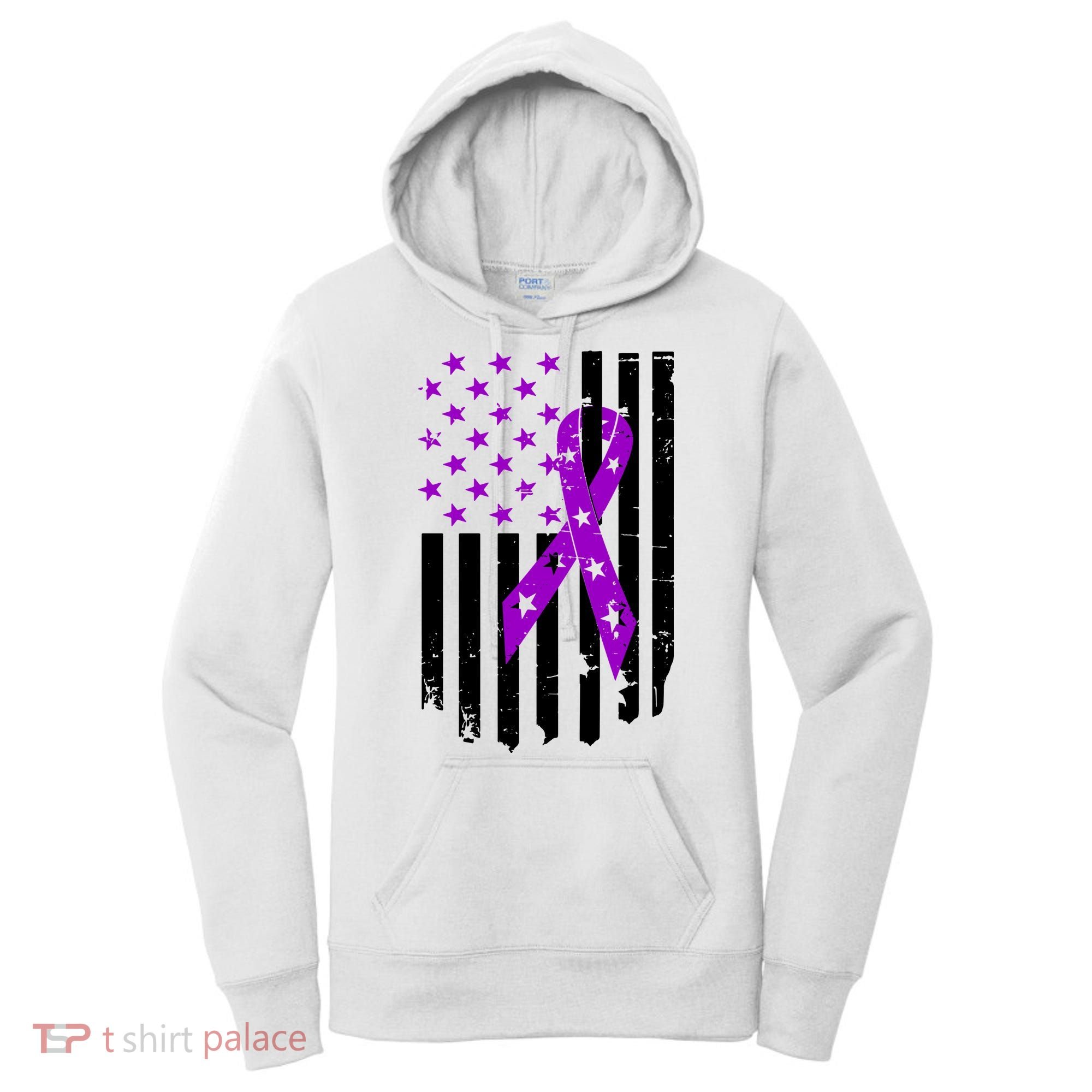 Purple Ribbon US Flag Epileptic Epilepsy Awareness Month Women's Hoodie