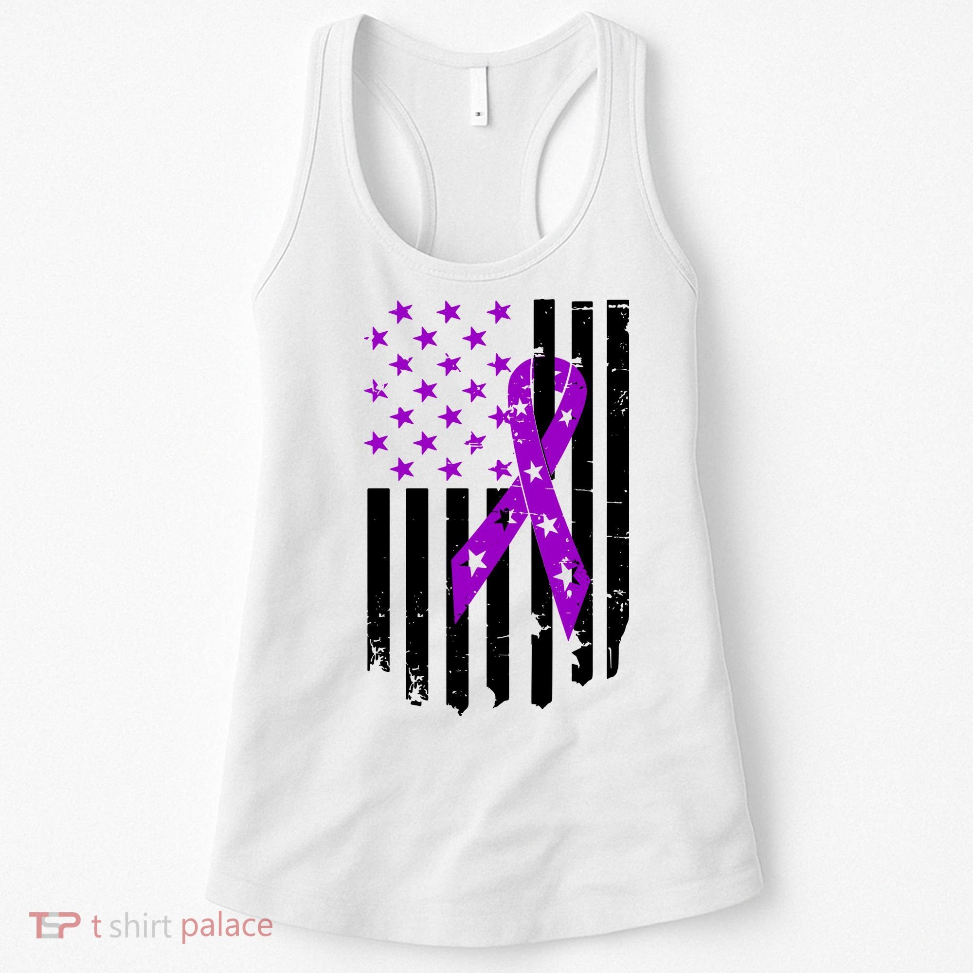 Purple Ribbon US Flag Epileptic Epilepsy Awareness Month Women's Tank Top