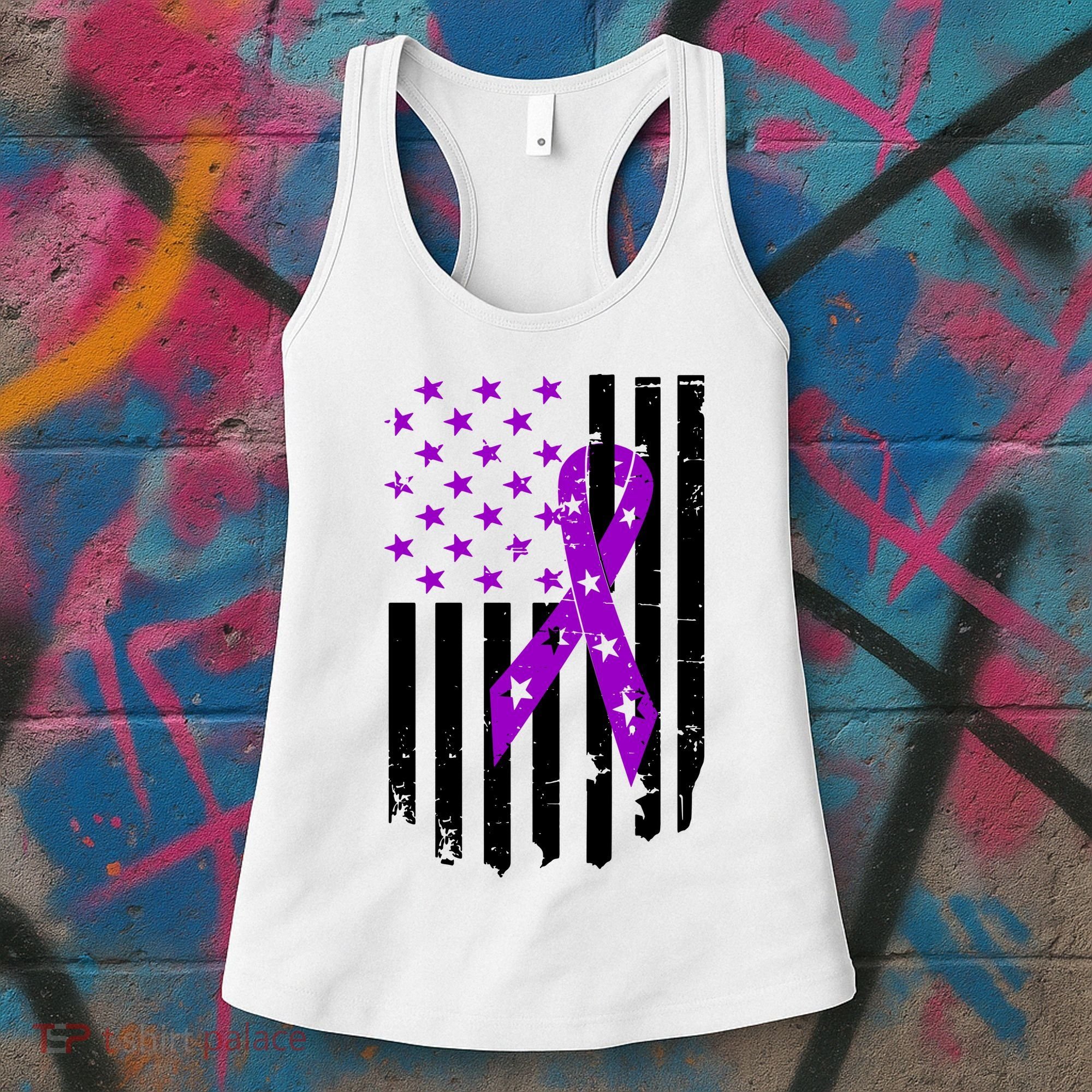 Purple Ribbon US Flag Epileptic Epilepsy Awareness Month Women's Tank Top