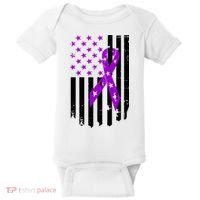 Purple Ribbon US Flag Epileptic Epilepsy Awareness Month Baby Bodysuit thumb 0