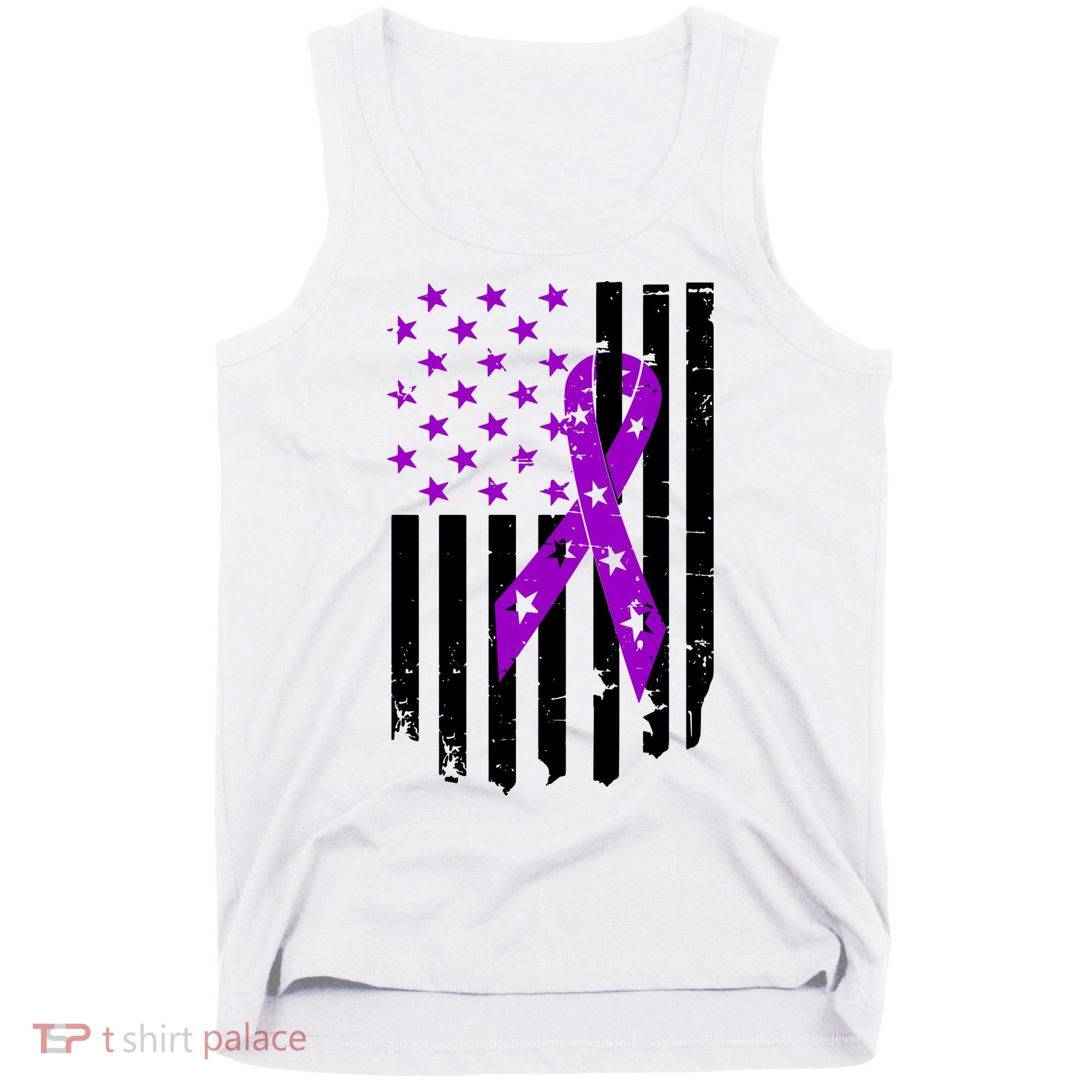 Purple Ribbon US Flag Epileptic Epilepsy Awareness Month Tank Top