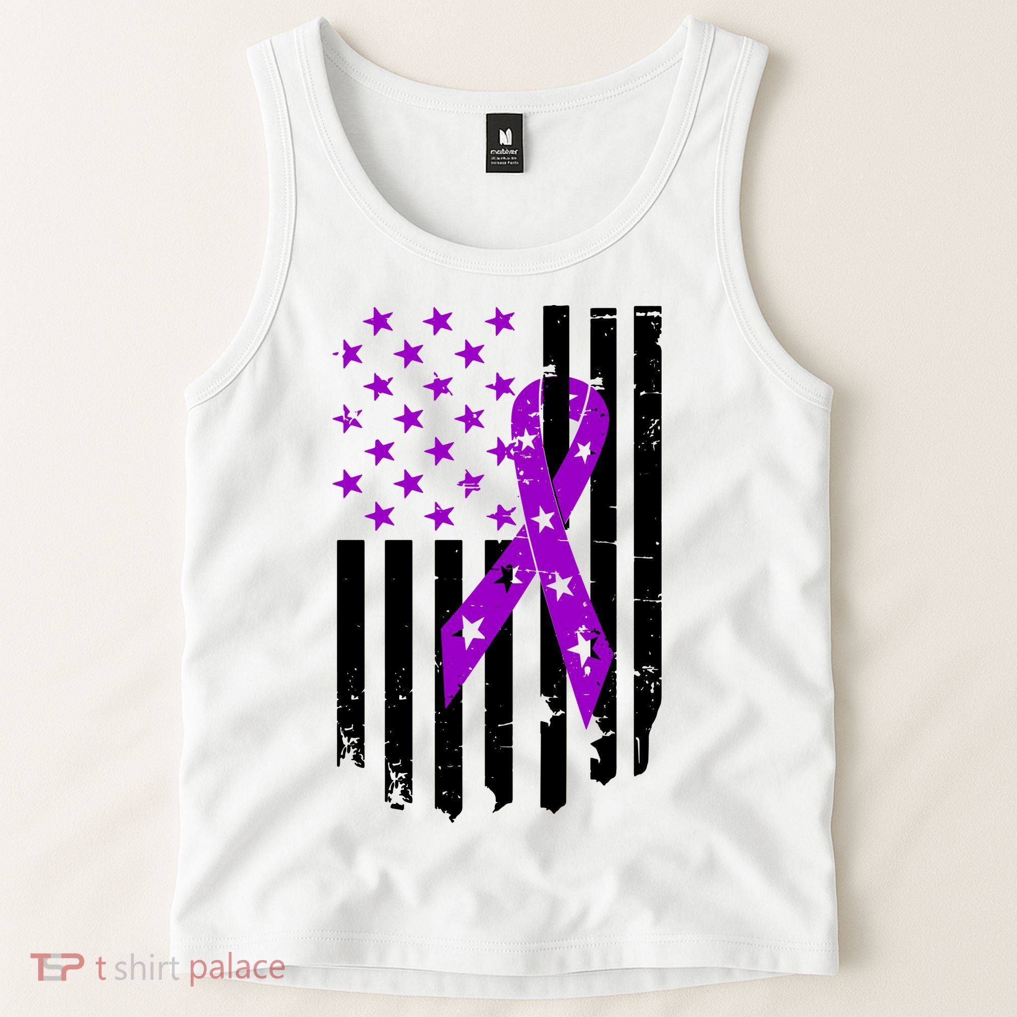 Purple Ribbon US Flag Epileptic Epilepsy Awareness Month Tank Top