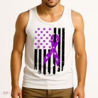 Purple Ribbon US Flag Epileptic Epilepsy Awareness Month Tank Top thumb 3