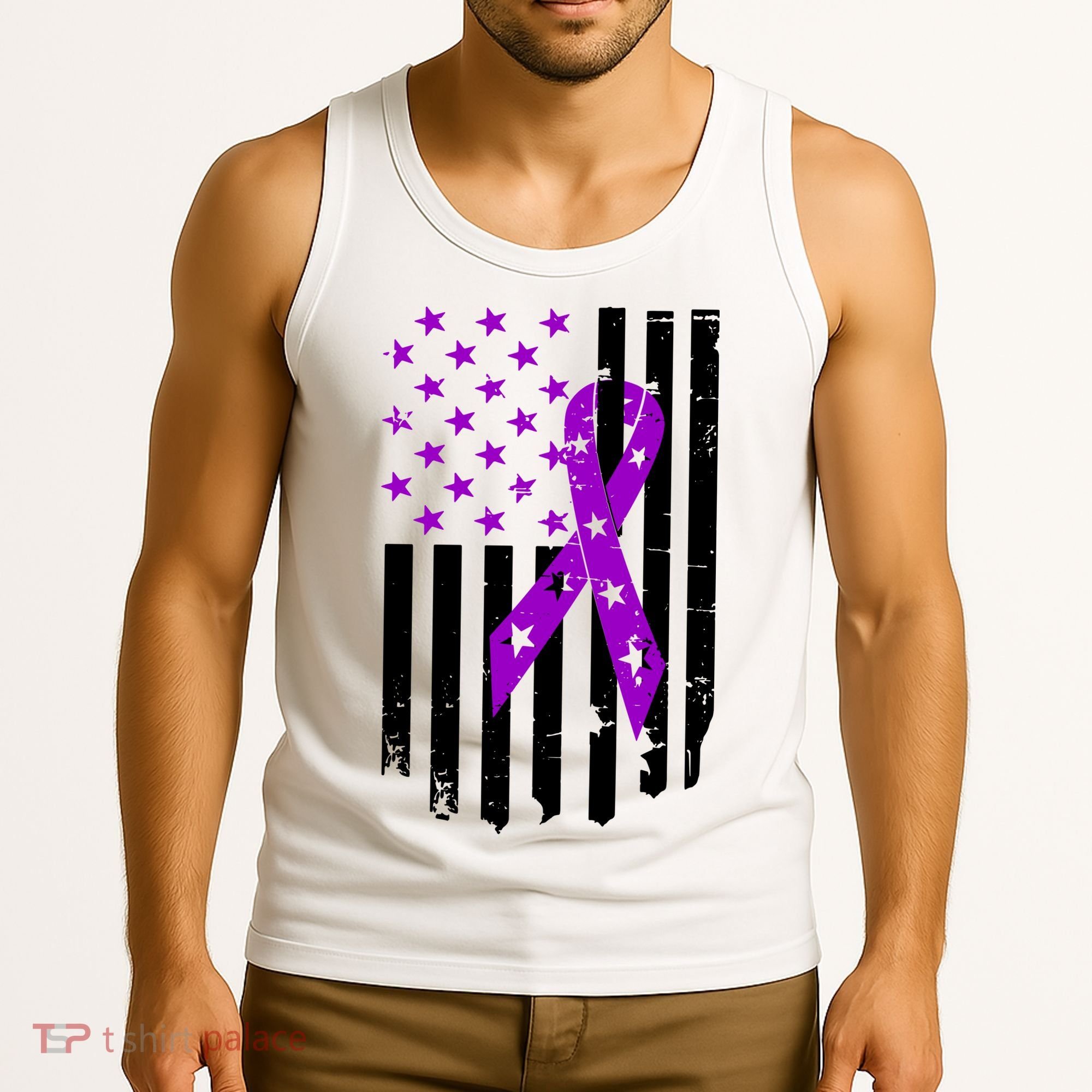 Purple Ribbon US Flag Epileptic Epilepsy Awareness Month Tank Top