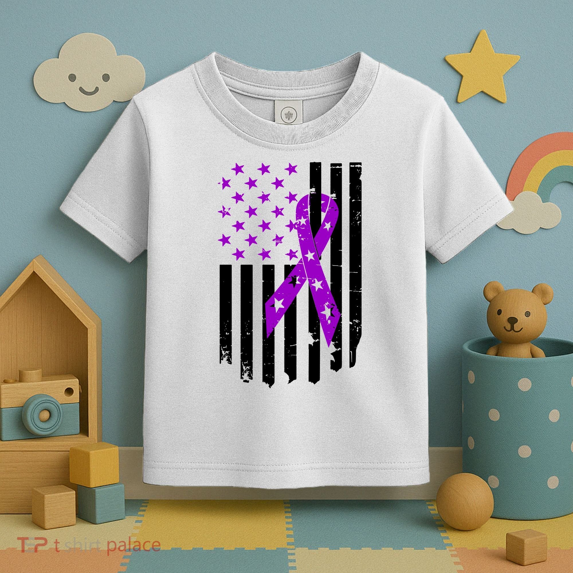 Purple Ribbon US Flag Epileptic Epilepsy Awareness Month Toddler T-Shirt