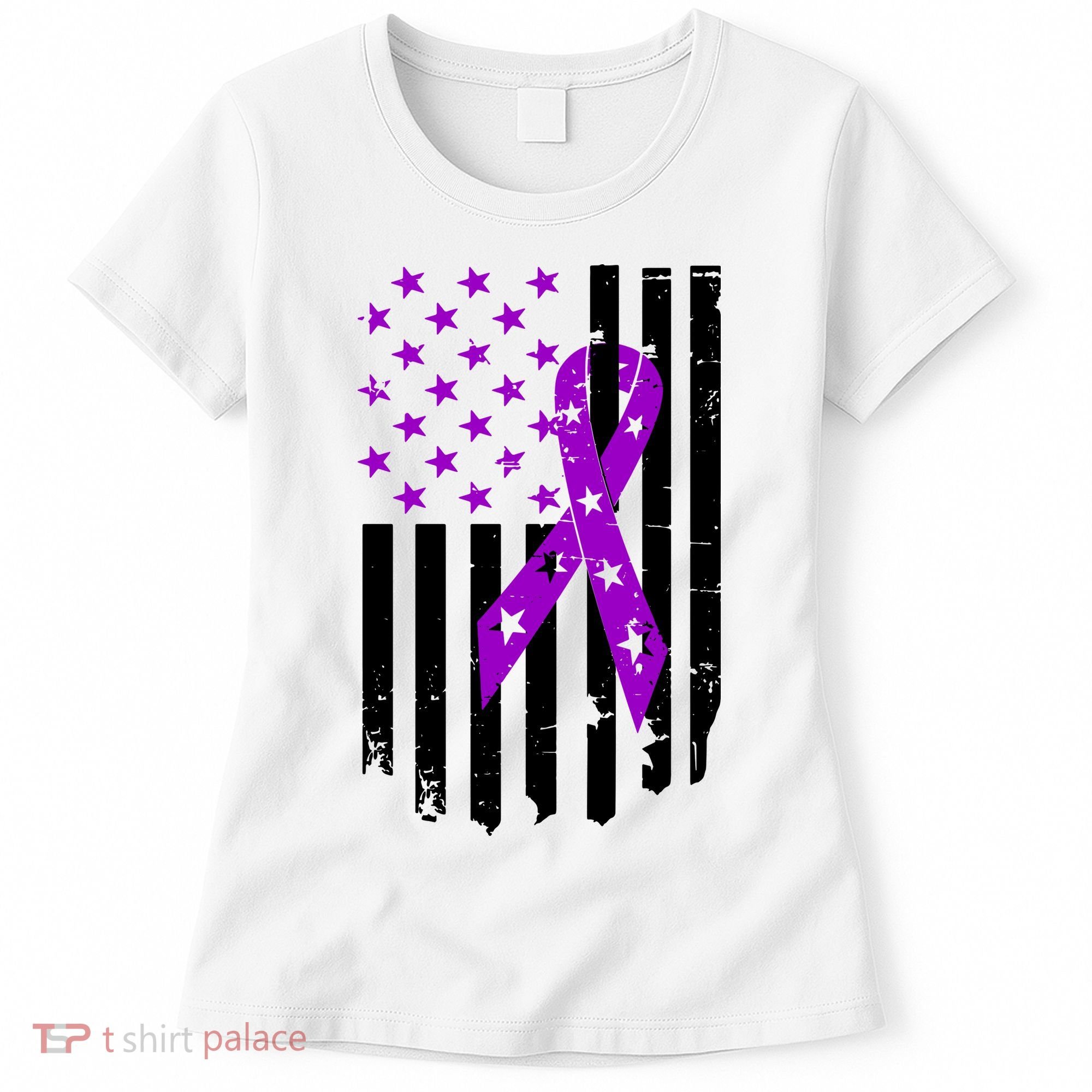 Purple Ribbon US Flag Epileptic Epilepsy Awareness Month Women's T-Shirt