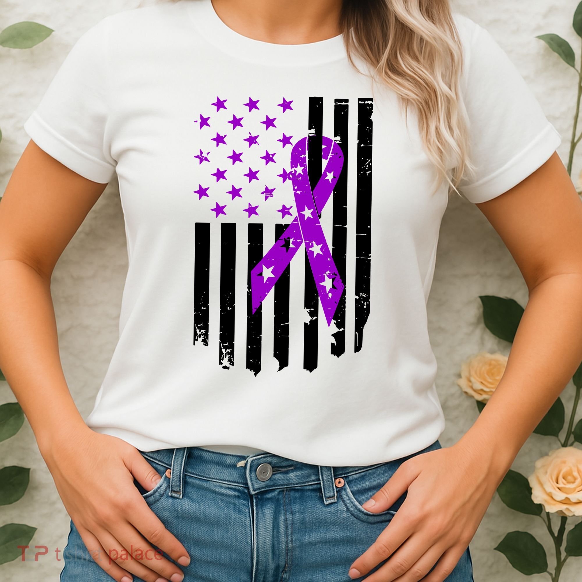 Purple Ribbon US Flag Epileptic Epilepsy Awareness Month Women's T-Shirt