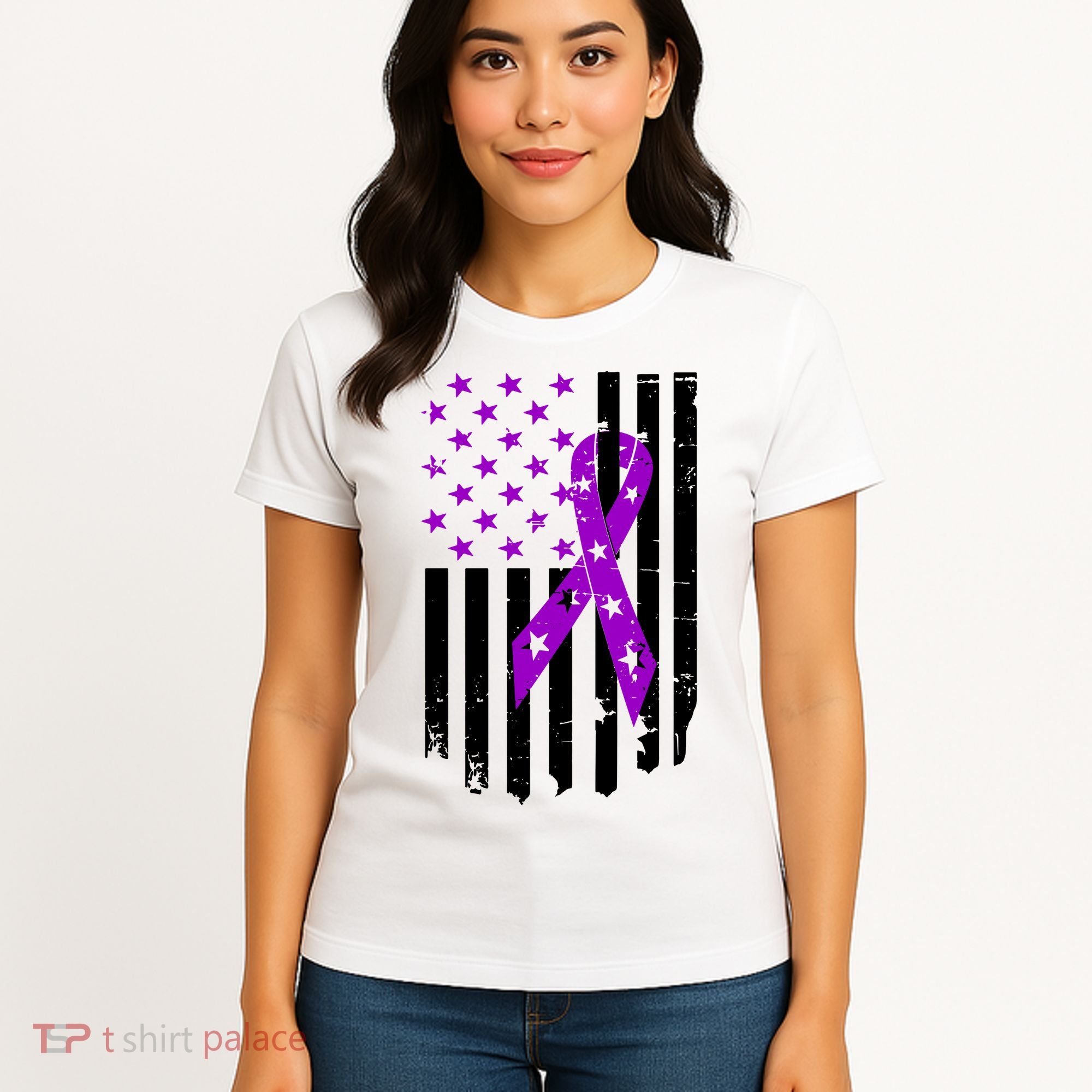 Purple Ribbon US Flag Epileptic Epilepsy Awareness Month Women's T-Shirt