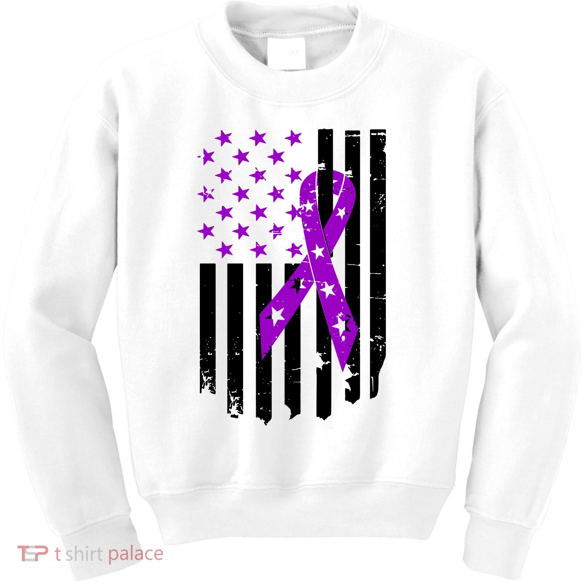 Purple Ribbon US Flag Epileptic Epilepsy Awareness Month Kids Sweatshirt