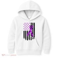 Purple Ribbon US Flag Epileptic Epilepsy Awareness Month Kids Hoodie thumb 0