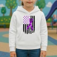 Purple Ribbon US Flag Epileptic Epilepsy Awareness Month Kids Hoodie thumb 3