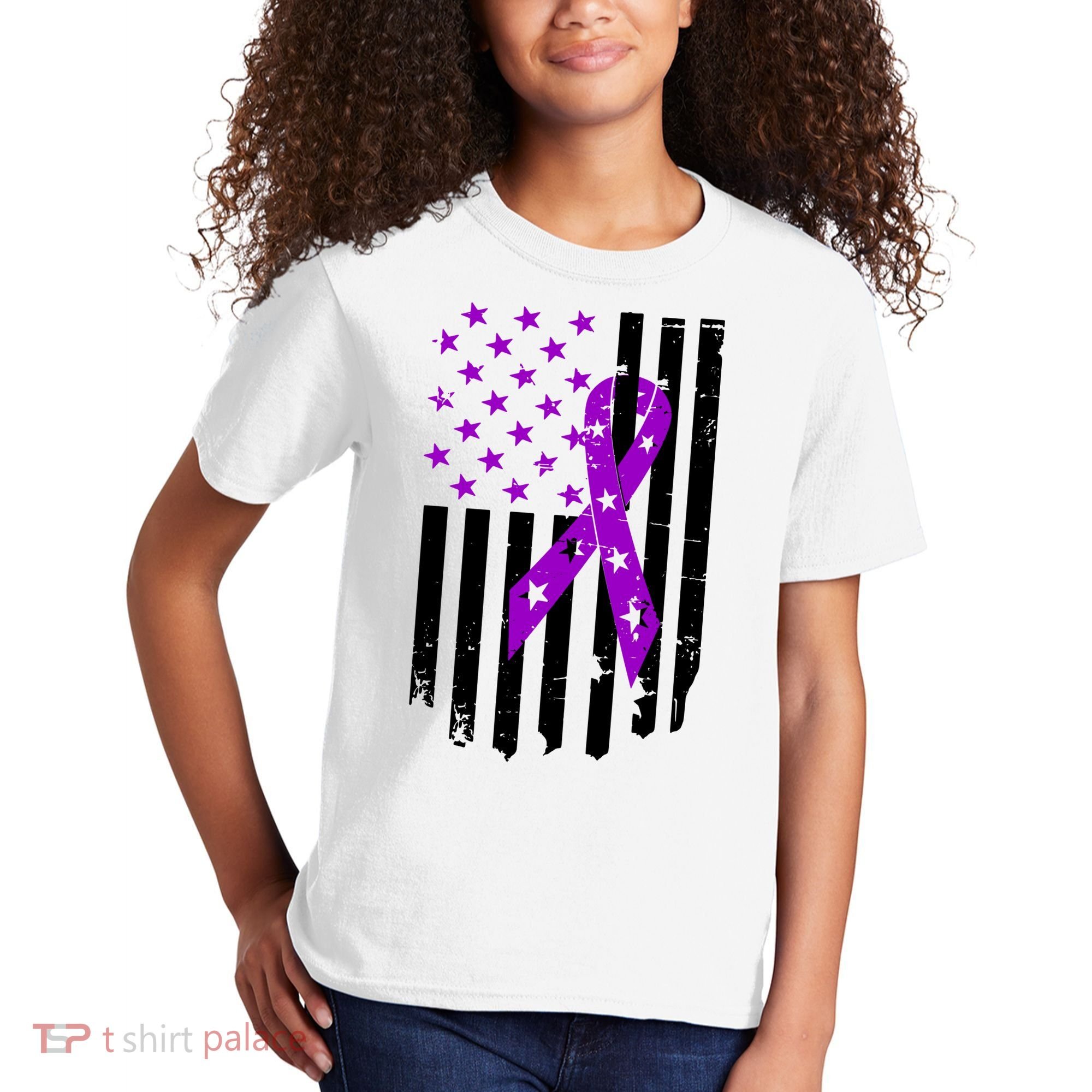 Purple Ribbon US Flag Epileptic Epilepsy Awareness Month Kids T-Shirt