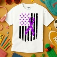Purple Ribbon US Flag Epileptic Epilepsy Awareness Month Kids T-Shirt thumb 3