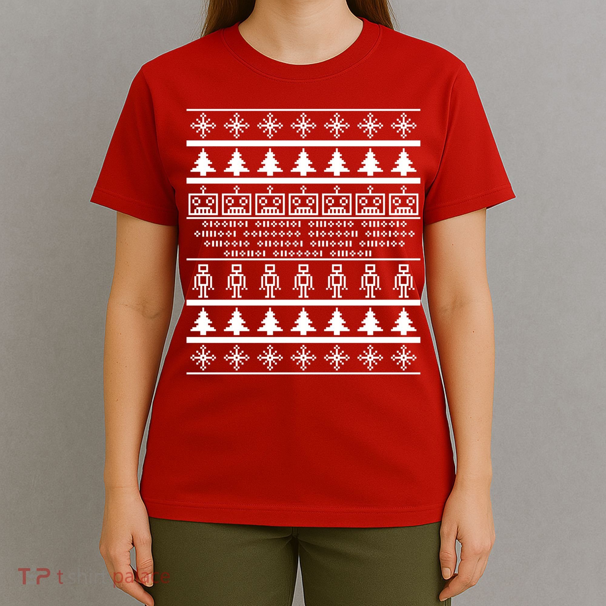 Pixel Robot Ugly Christmas T-Shirt