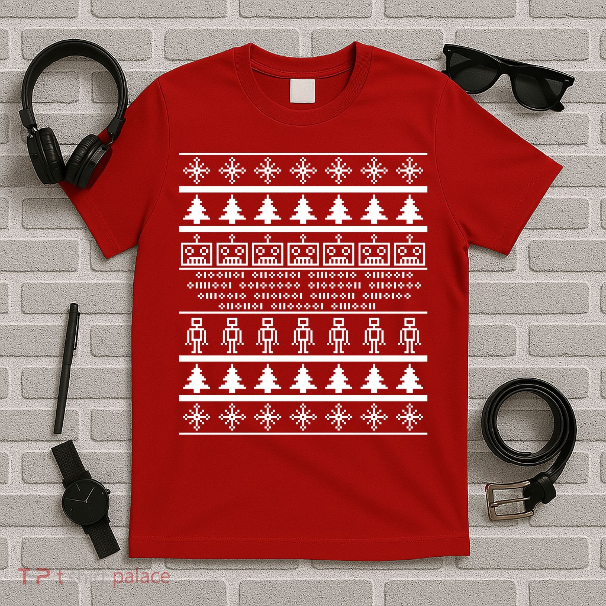 Pixel Robot Ugly Christmas T-Shirt