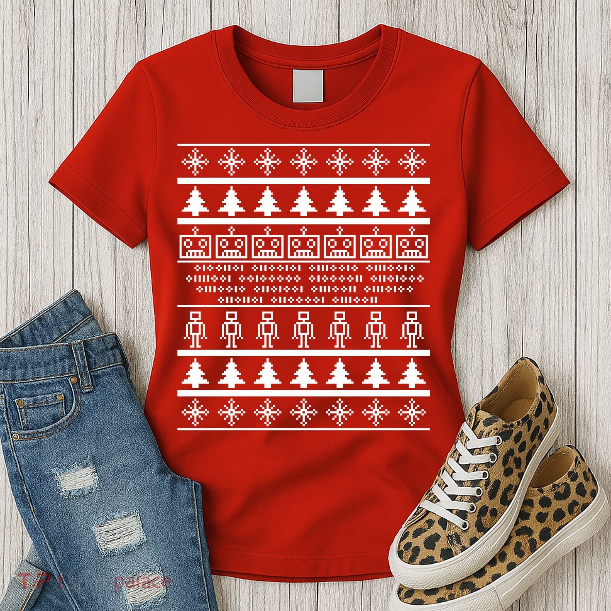 Pixel Robot Ugly Christmas Women's T-Shirt