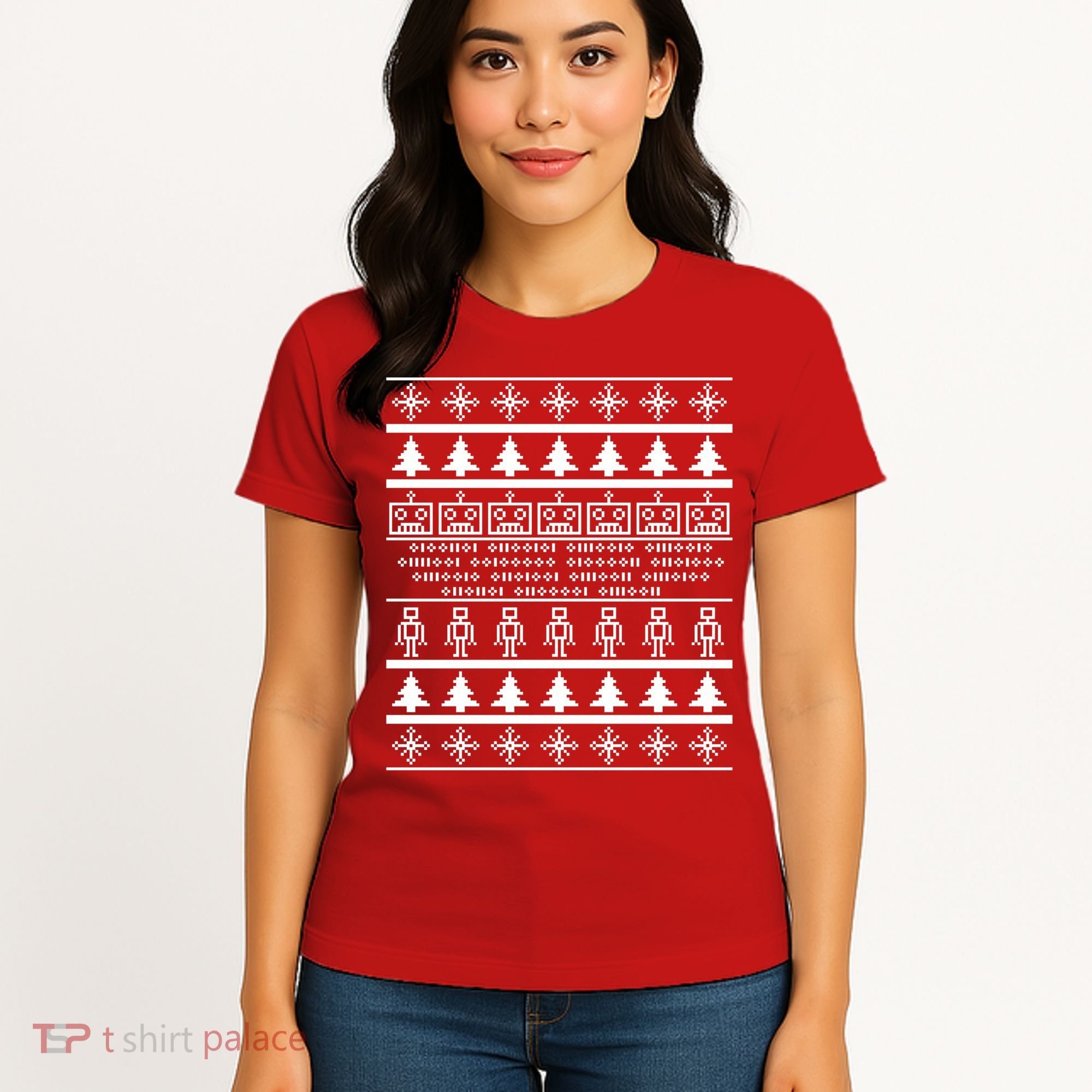 Pixel Robot Ugly Christmas Women's T-Shirt