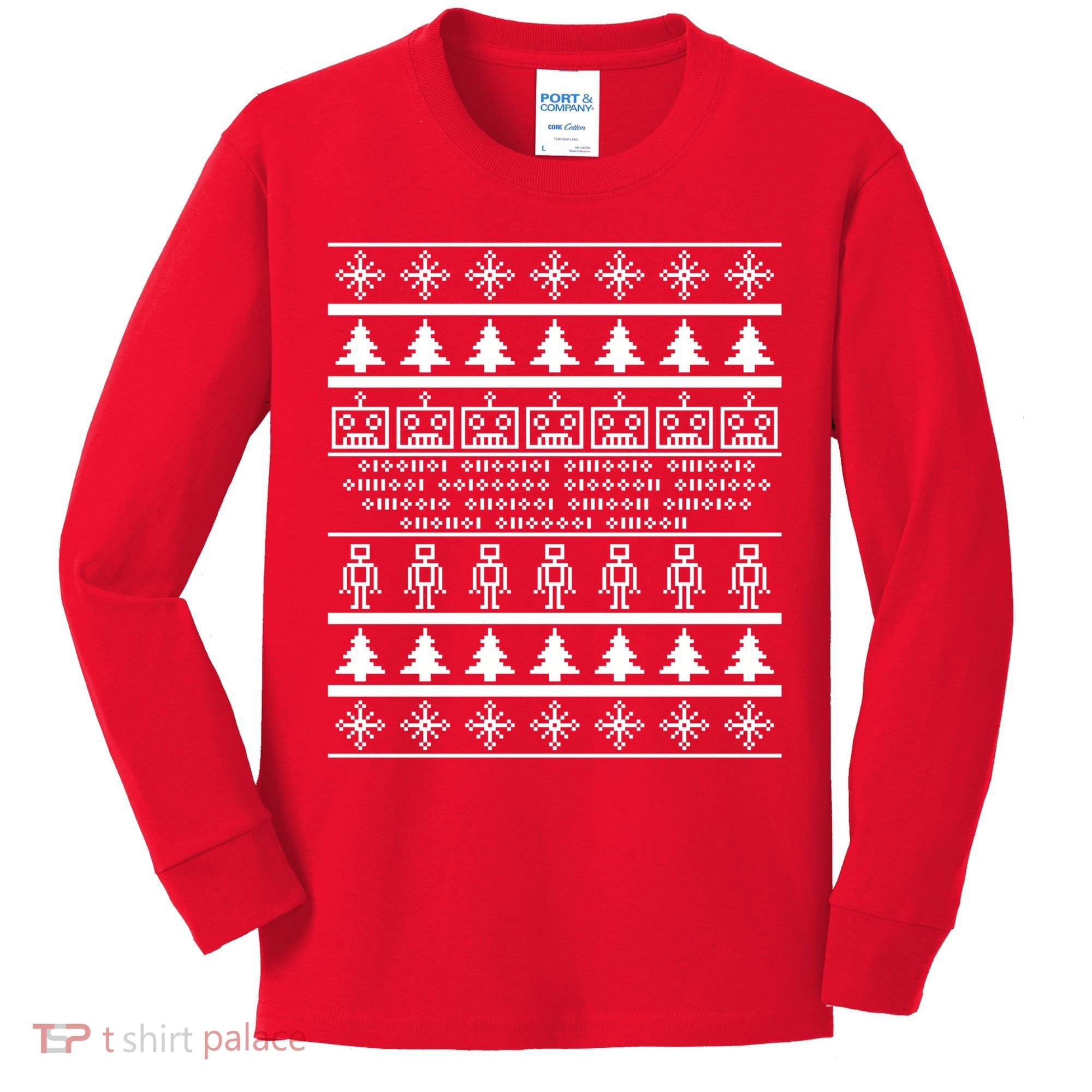 Pixel Robot Ugly Christmas Kids Long Sleeve Shirt
