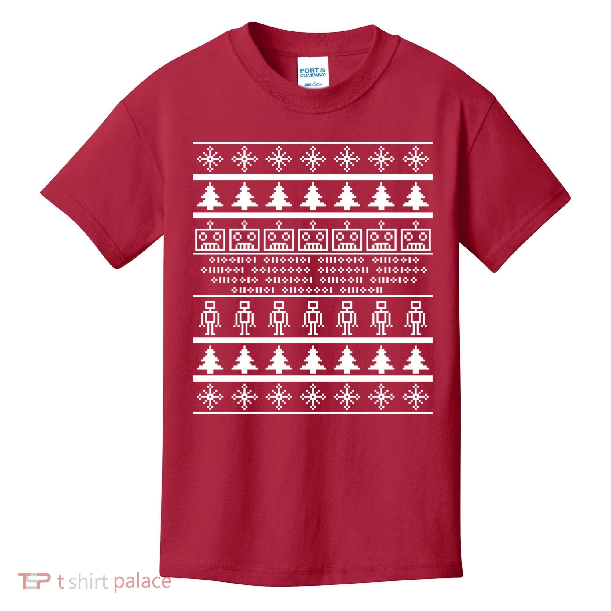Pixel Robot Ugly Christmas Kids T-Shirt