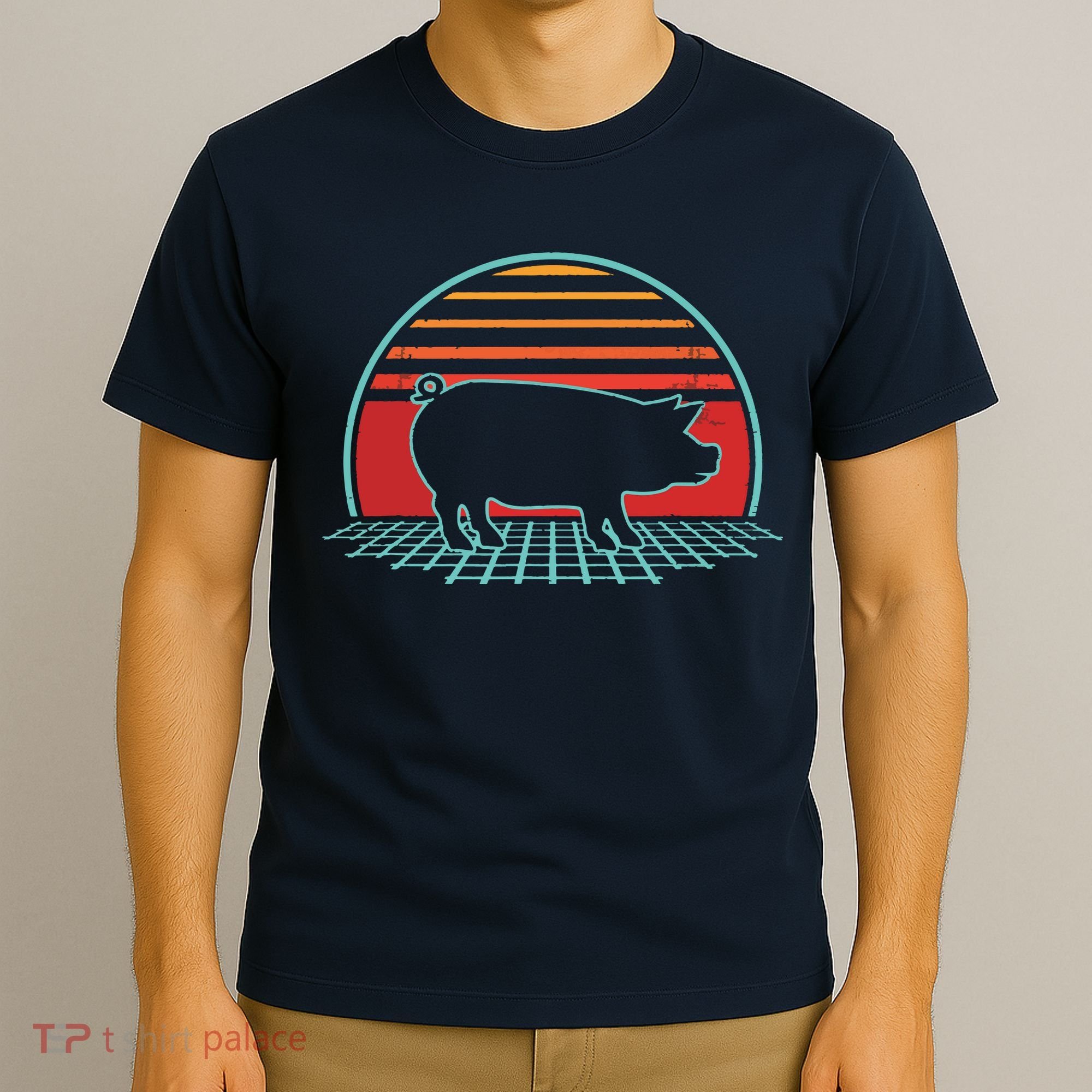 Pig Retro Vintage 80s Style Farm Animal Lover Gift T-Shirt