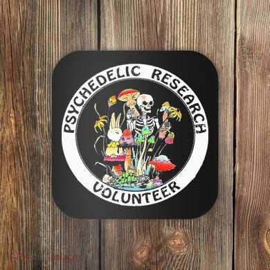 Psychedelic Research Volunteer Skeleton Rabbit Mushroom Coaster