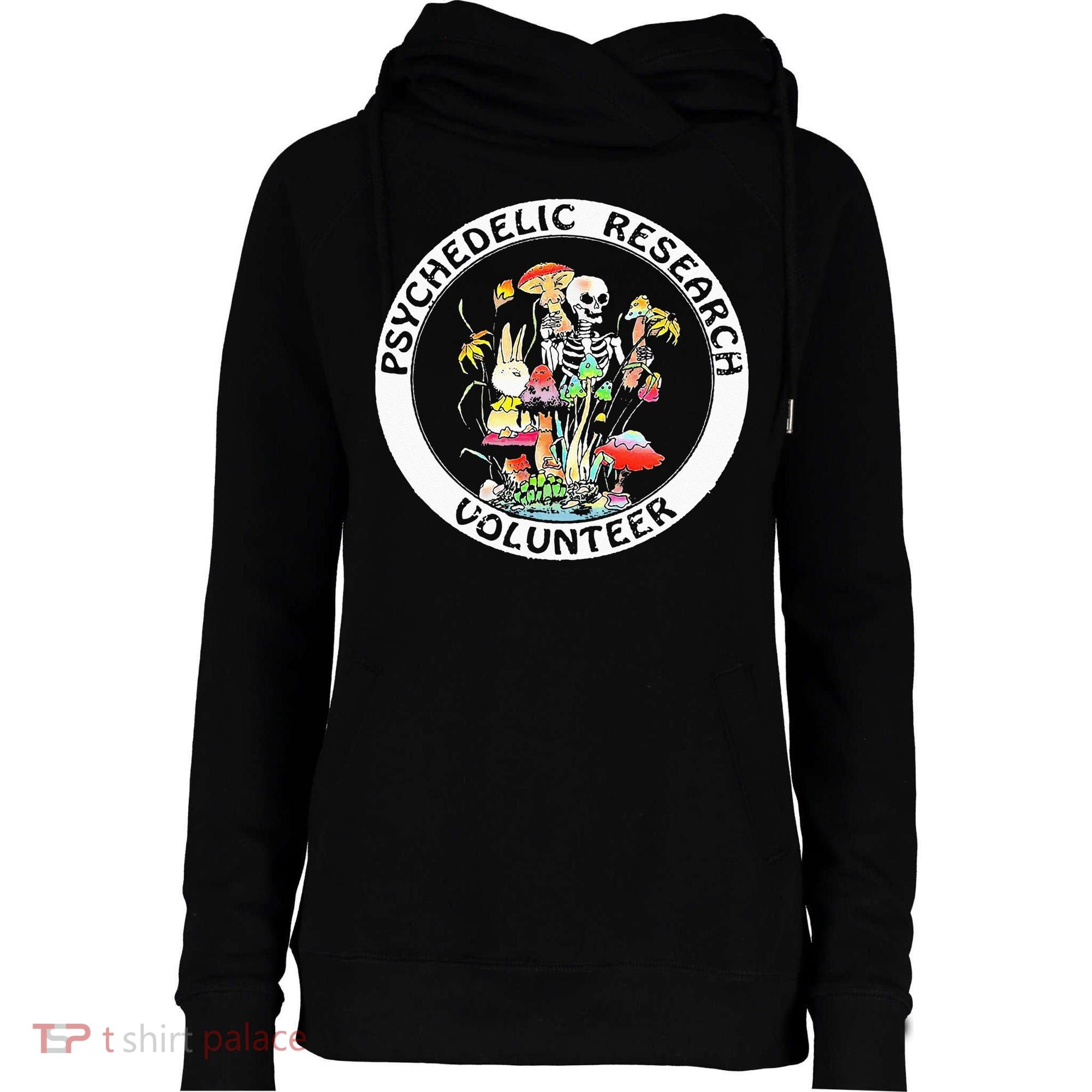 Psychedelic Research Volunteer Skeleton Rabbit Mushroom Womens Funnel Neck Pullover Hood